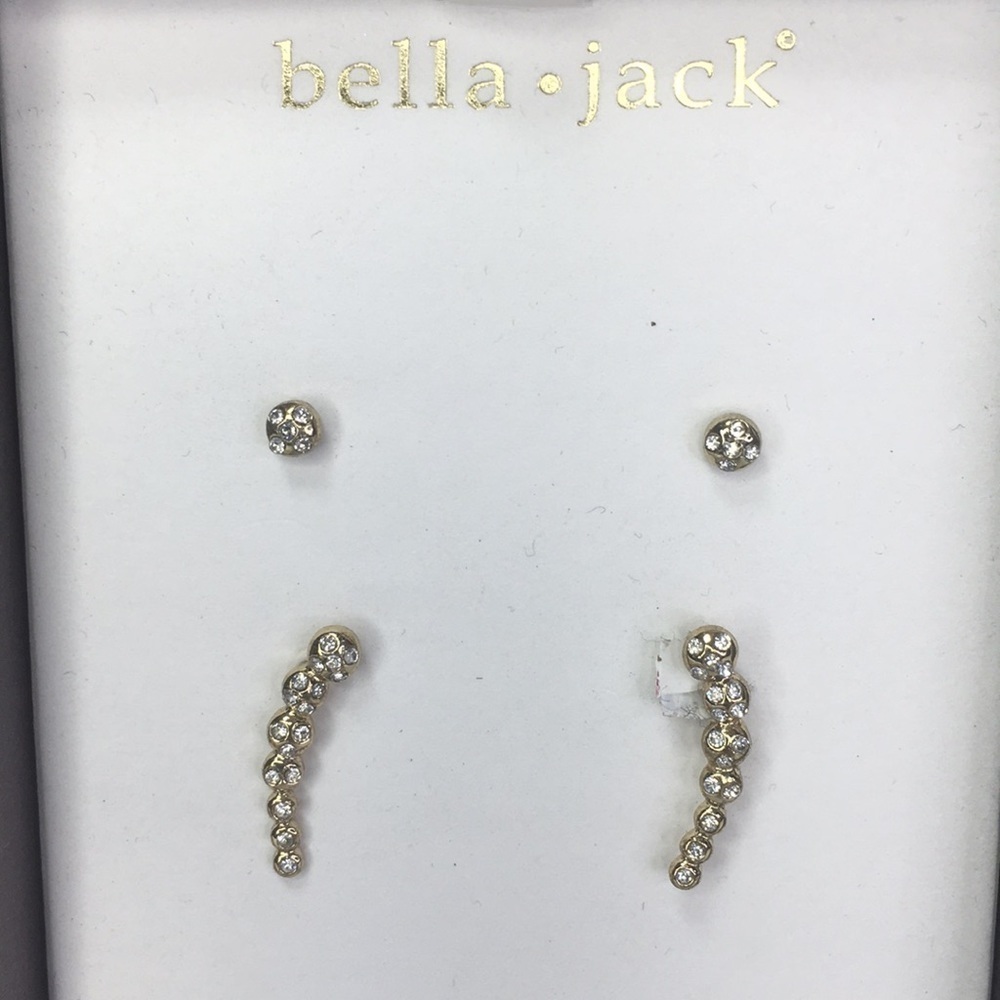 New in box Bella jack earring set cubic zirconia gold 2 pair